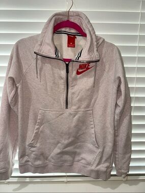Nike Light Pink Half-Zip Pullover with Red Swoosh